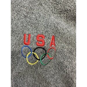 USA Olympic Gray Fleece Zip Up Jacket Pockets Size Large Made In USA Logo Rings